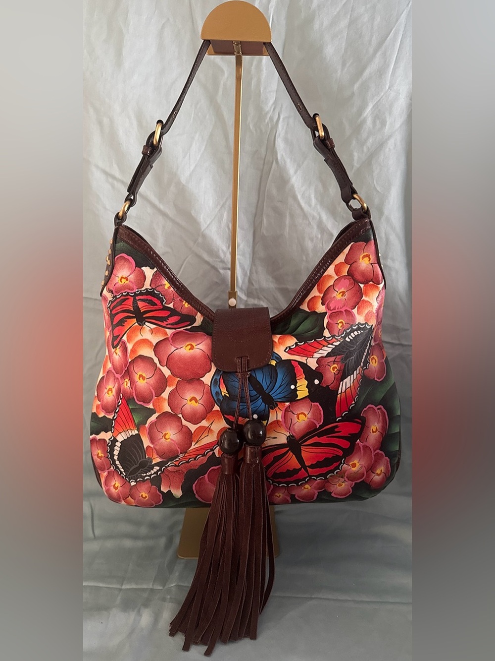 Sharif 1827 Unique Floral Butterflies Hand Painted Bag, Ltd. Edition
